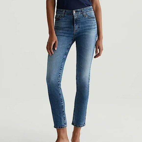 AG Adriano Goldschmied Mari Crop High Rise Straight Jeans Size 27 Blue Denim Wom - Picture 1 of 12
